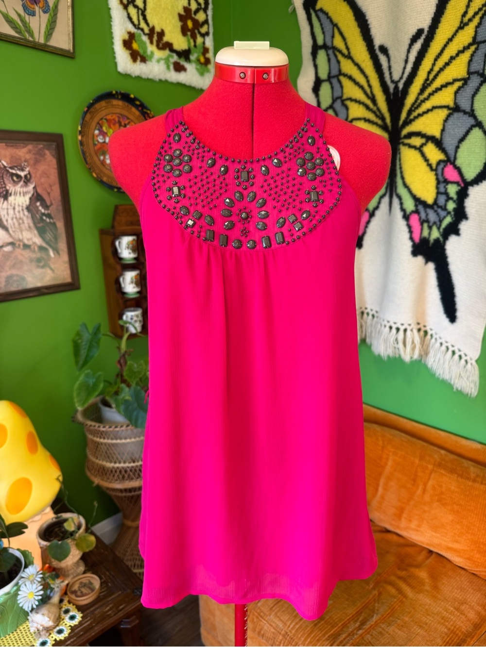 Smart Set Hot Pink Bejeweled Halter Tank